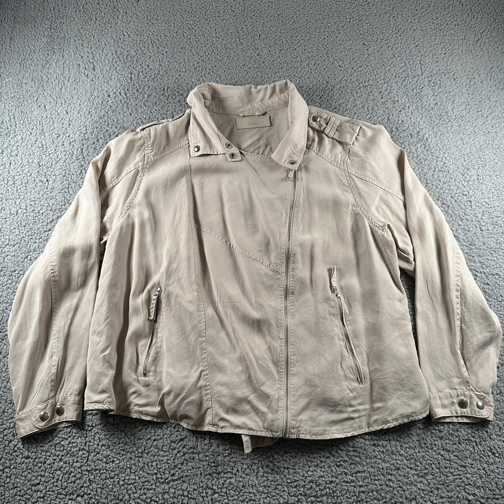 BLANKNYC Jacket Womens 1X Plus Beige Lyocell Moto Biker Zip Pockets Lightweight‎